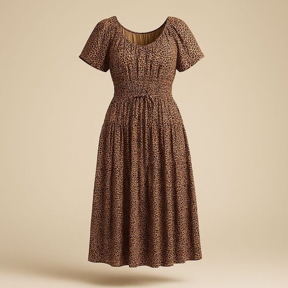 J.Crew Elena Puff-Sleeve Dress in Leopard Crepe de Chine Women's Size Small NWT - Picture 1 of 16